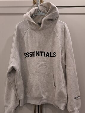 Essentials Light Gray Hoodie with Black Logo